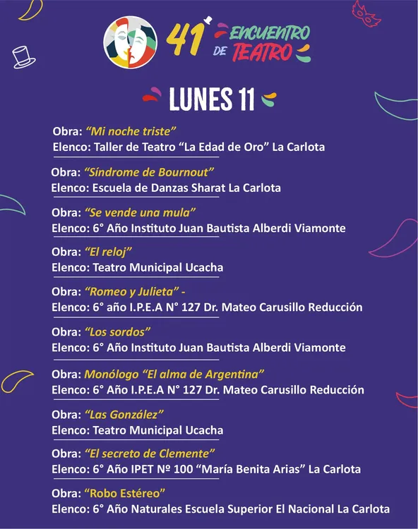 Cronograma x noche LUNES