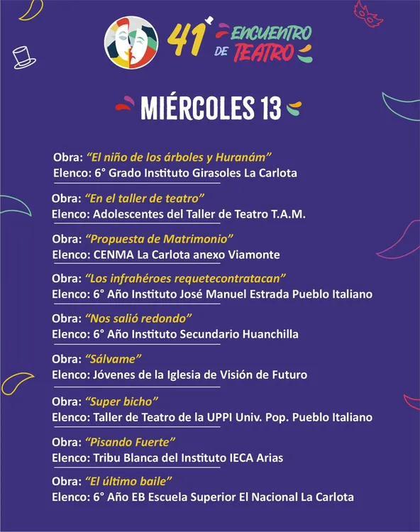 Cronograma x noche MIERCOLES